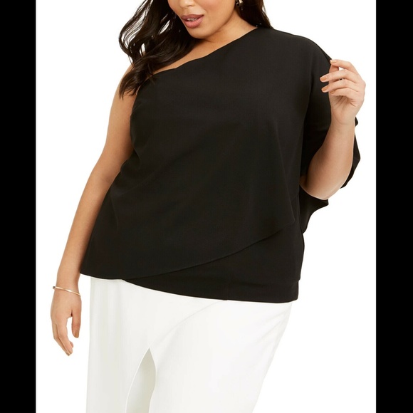 NWT $119 Adrianna Papell [PLUS Size 20W‎ ] One Shoulder Crepe Top in Black - Picture 4 of 12